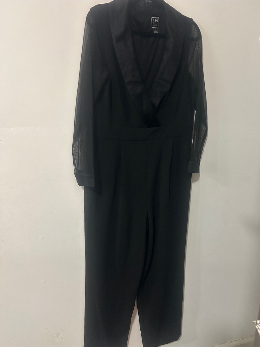 Black Sheer-Sleeve V-Neck Jumpsuit